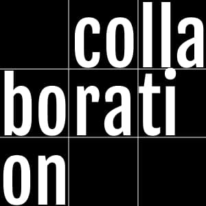 Biały napis collaboration na czarnym tle